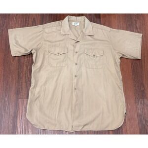 Vintage Creighton Military Army Button Shirt Large Short Sleeve Pockets USA Made